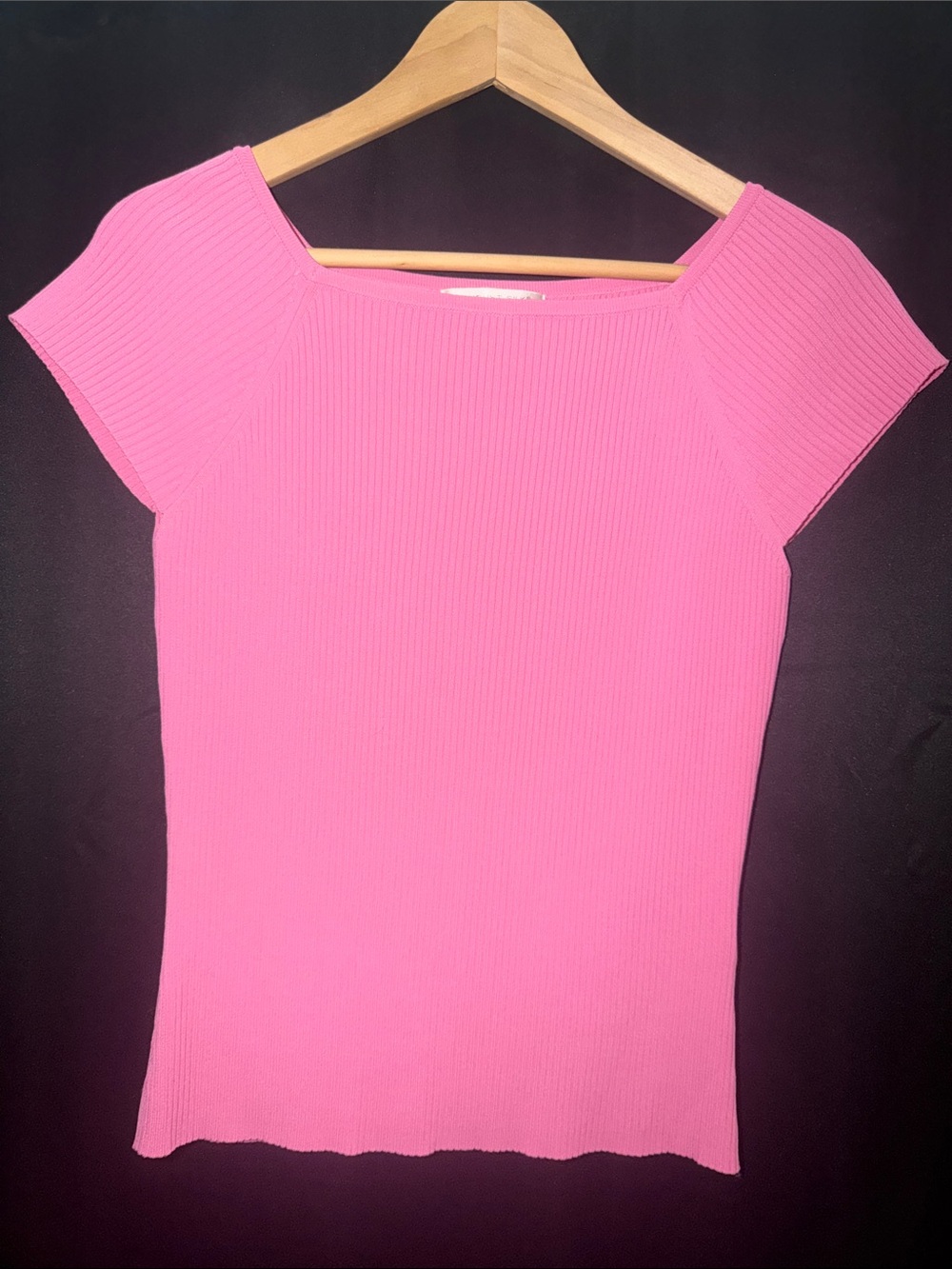 august silk Hot Pink Ribbed Square-Neck Short Sleeve Top